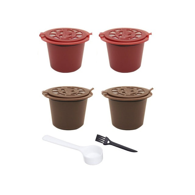 4 Piece Set of Reusable Refillable Coffee Capsules For Nespresso With Spoon and Brush